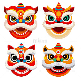 醒狮扁平风插画中国元素传统文化