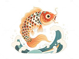鲤鱼与波浪卡通