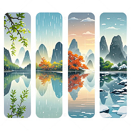 四季屏风背景卡通风景
