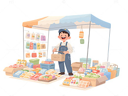 小吃摊卡通男孩子