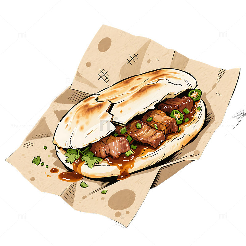 肉夹馍插画卡通