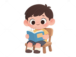 坐在椅子上看书的小男孩