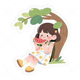 小女孩吃西瓜卡通