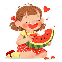 吃西瓜的可爱女孩