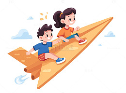 六一儿童节纸飞机上的快乐儿童人物素材