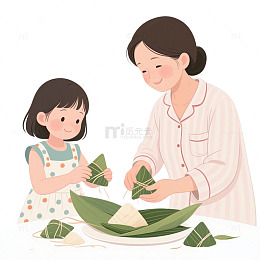 端午节家里人一起包粽子元素