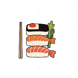 寿司美食筷子扁平描边插画