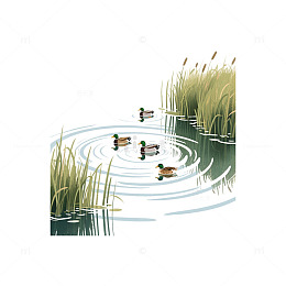 芦苇丛中茅顶隐现