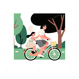 父女公园骑单车