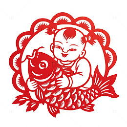 年年有鱼剪纸卡通