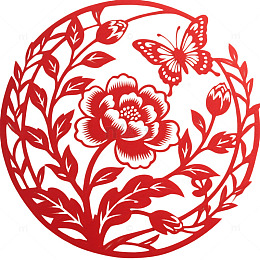 剪纸蝴蝶和花朵