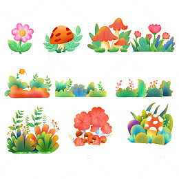 植物花丛草丛插画元素