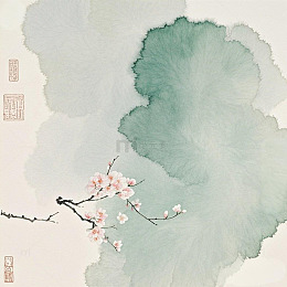 桃花晕染古风背景水墨便签