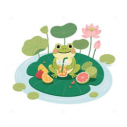 夏天青蛙荷叶荷花水果饮料