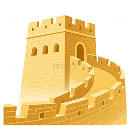 手绘卡通金色长城免抠元素