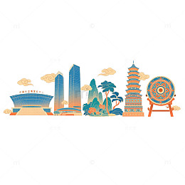 建筑插画地表山水国潮