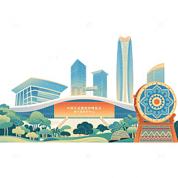 建筑插画山水国潮