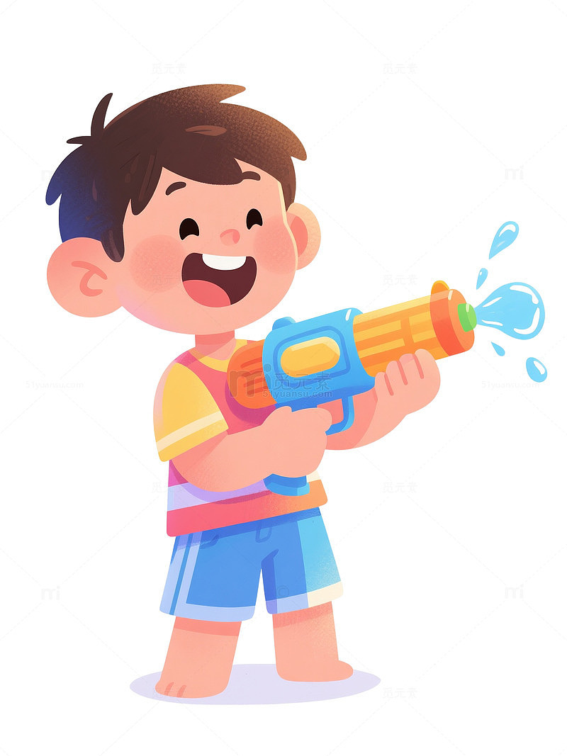 小孩玩水枪打水仗夏日