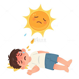 手绘卡通高温中暑晕倒免抠元素