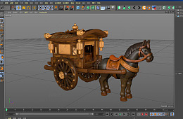 c4d古代小马车3D手办模型