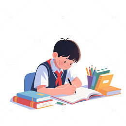 卡通写作业的小孩