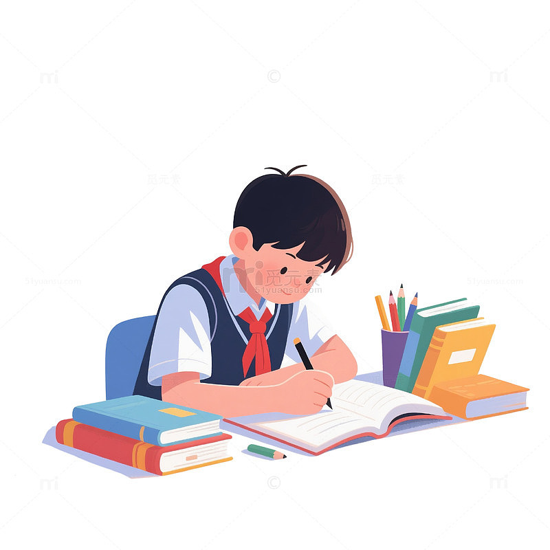 卡通写作业的小孩