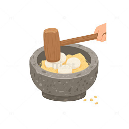 糍粑石臼捶打