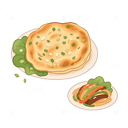 葱花油饼和小菜卡通