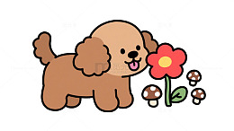 小狗和花朵素材白底