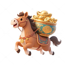 马动物奔跑财富聚宝盆插画