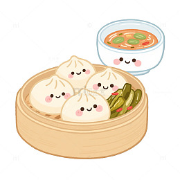 小笼包咸菜汤卡通