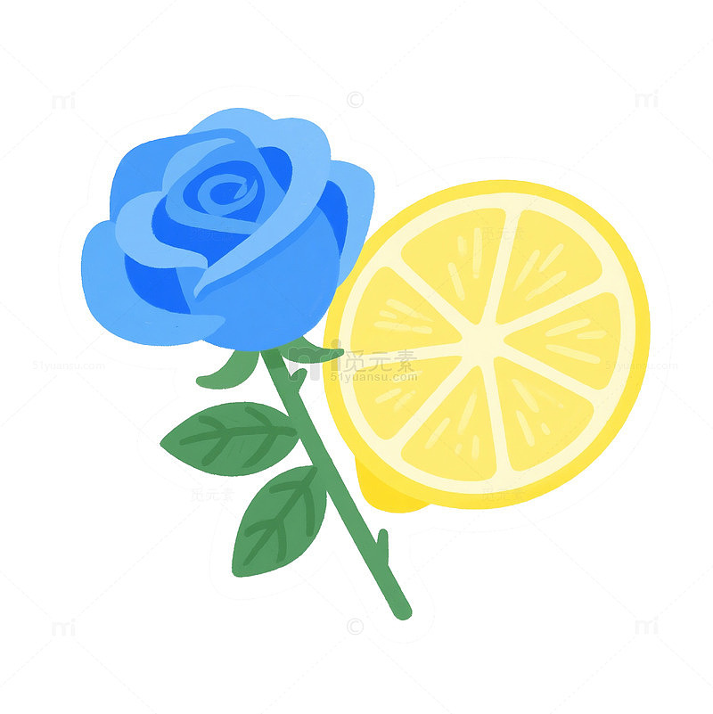 蓝色玫瑰花和柠檬