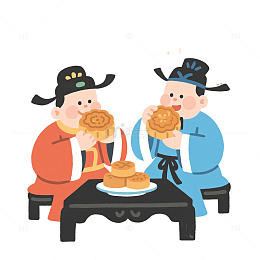 中秋节古代人物吃月饼免抠元素