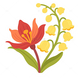 藏红花和黄色铃兰花