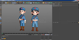 c4d红色年代八路男孩小女孩卡通手办