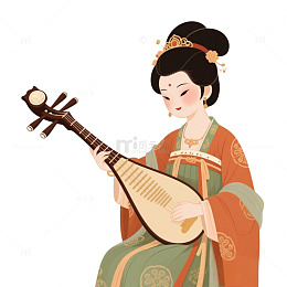 唐代古装弹琵琶插画乐器