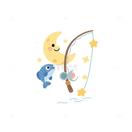 月亮鱼竿星星垂钓