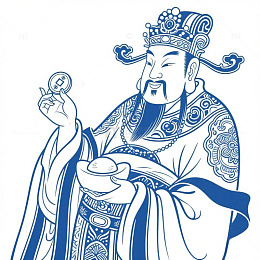 财神中国传统文化线条插画白描