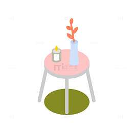 扁平化手绘风桌子花瓶蜡烛插画素材