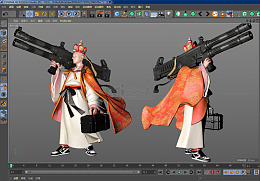 c4d加特林重武器的僧人搞怪卡通手办模型