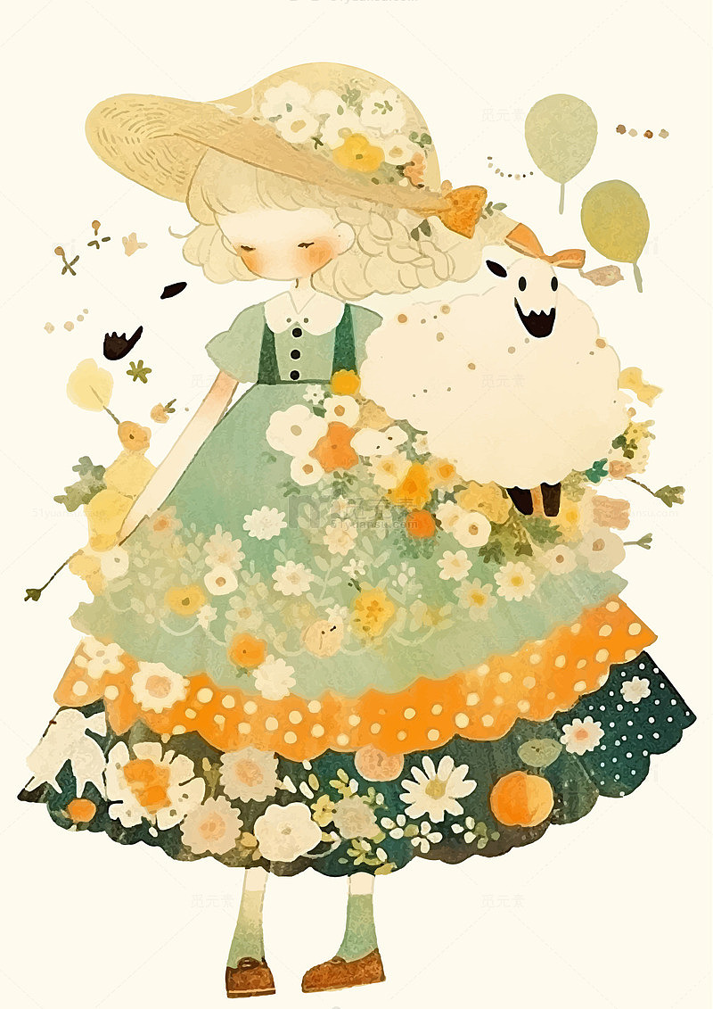 手绘卡通矢量小女孩插画可爱清新