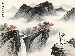 中国风山水风景人物水彩国风画作素材白露