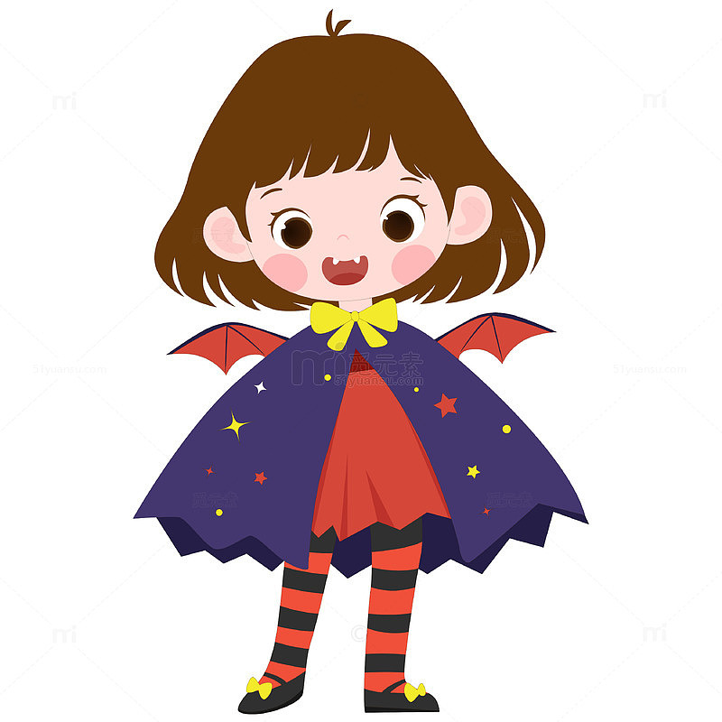 万圣节穿吸血鬼服装拿南瓜灯可爱女孩插画