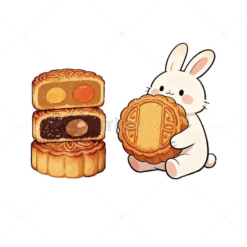 可爱兔子中秋月饼元素