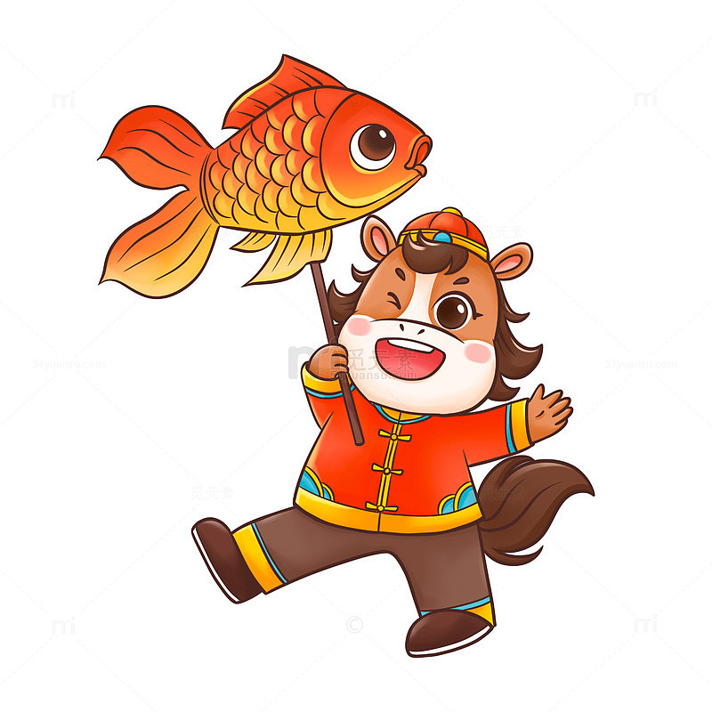 马年可爱卡通马手拿灯笼插画