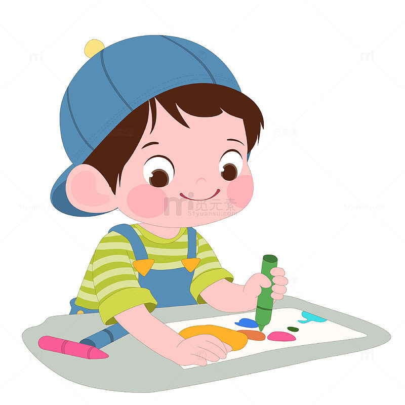 卡通风男孩美术课涂鸦画画培养兴趣爱好插画