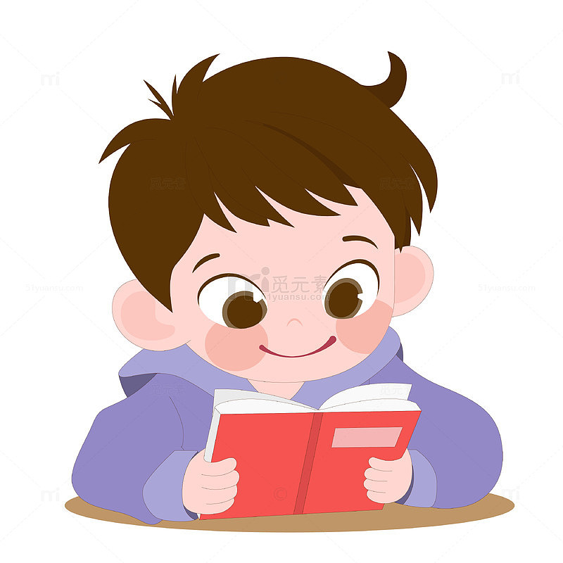 专注阅读学习的小朋友卡通插画设计