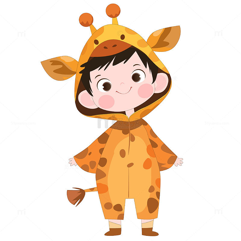 卡通冬季穿长颈鹿睡衣男孩动物卡片儿童插画