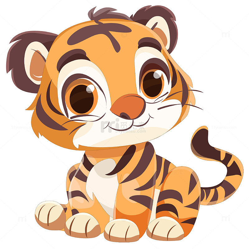 卡通风可爱小老虎看图识物动物卡片教育插画