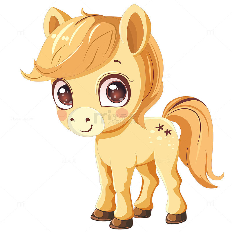 卡通长尾巴小马驹看图识物动物卡片教育插画